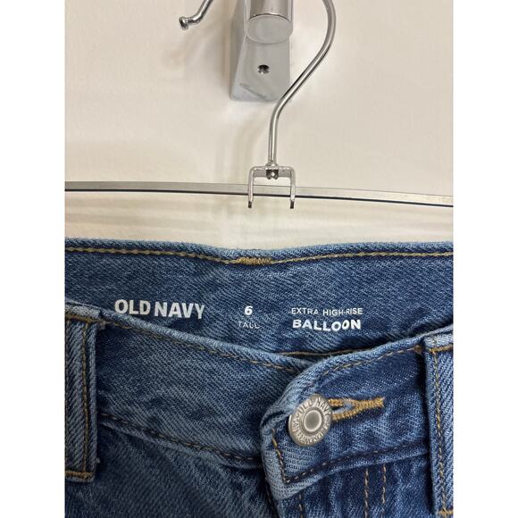 Old Navy Balloon Ankle Jeans Womens 6 Tall 6T Extra High Waisted Blue Cotton - Picture 3 of 5